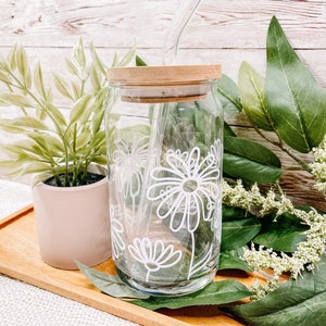 Daisy Iced Coffee Glass, Aesthetic Beer Can Glass, Trendy Iced Coffee Cup, Coffee Lover Gifts, Boho Coffee Glass, Retro Coffee Glass