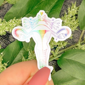 Floral Uterus Sticker, Feminist Stickers, Pro-Choice Stickers, Roe V Wade Sticker, Reproductive Rights Sticker | HOLOGRAPHIC STICKER
