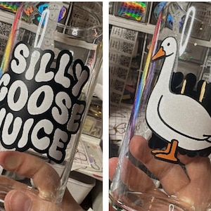 Silly Goose-Saft, Eiskaffeeglas, lustige Tassen, Trinkgeschirr, alberne Geschenke, zertifizierte Silly Goose, süße Glaswaren, umweltfreundlich, Bambusdeckel