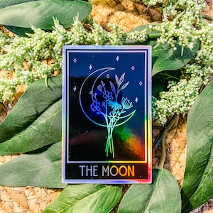 The Moon Tarot Card Sticker, Witchy Stickers, Psychic Stickers, Celestial Stickers, Waterproof Stickers, Witchy Gifts | HOLOGRAPHIC STICKER
