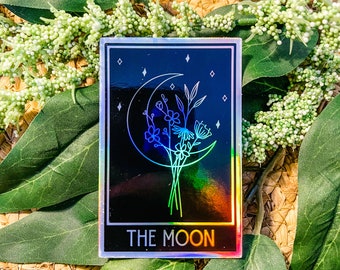 The Moon Tarot Card Sticker, Witchy Stickers, Psychic Stickers, Celestial Stickers, Waterproof Stickers, Witchy Gifts | HOLOGRAPHIC STICKER