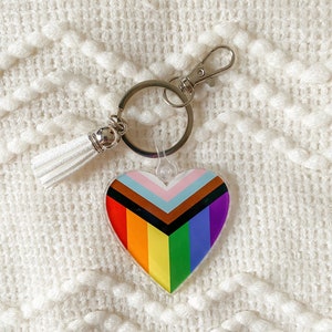 Progressive Pride Flag Keychain, Pride Keychain, Daniel Quasar Pride Keychain, LGBTQ Keychain, Equality Keychain, Equality Stickers
