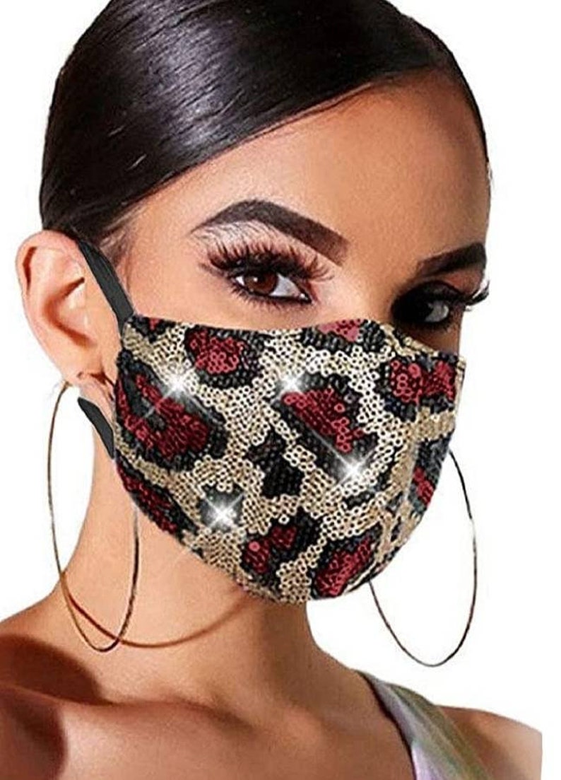 Sequin face mask animal print face mask Leopard Print Etsy