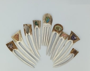 Natural Antler Hair Fork - W/ Gems