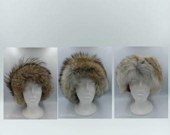 70s 80s Chinese Real Fur Winter Hat Beanie Fabric Lined  display picture 1