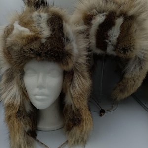 Unisex Real Coyote Hat with Rabbit Liner