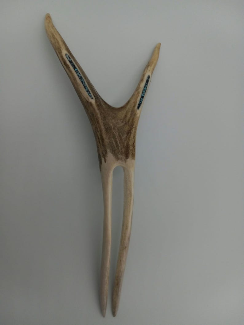 Natural Antler Hair Fork With Turquoise Inlay With 2 Prongs Etsy Natural Antler Hair Fork With Turquoise Inlay With 2 Prongs Etsy