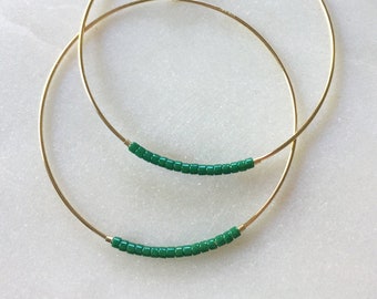 Gold Hoops with Green Ombré Beads | Etsy