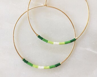 Gold Hoops with Green Ombré Beads