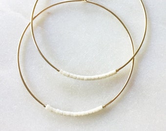 Gold Hoops with White Beads