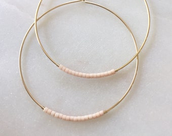 Gold Hoops with Pink Beads