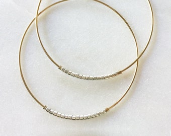 Gold Hoops with Silver Beads