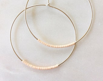 Silver Hoops with Pink Beads