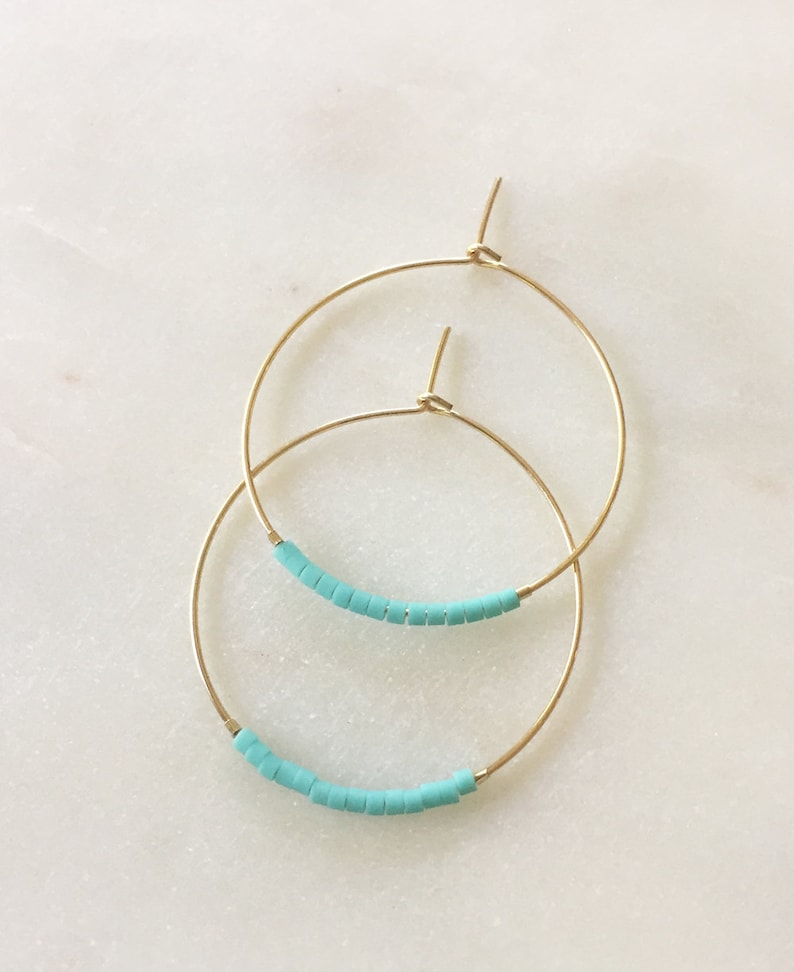 Gold Hoops With Turquoise Beads - Etsy