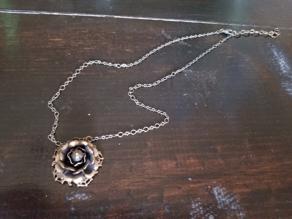 Vintage Brass Crystal Rose Necklace - image 3