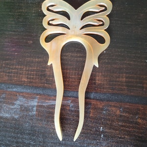Carved Horn Butterfly Hair Bun Comb Fork