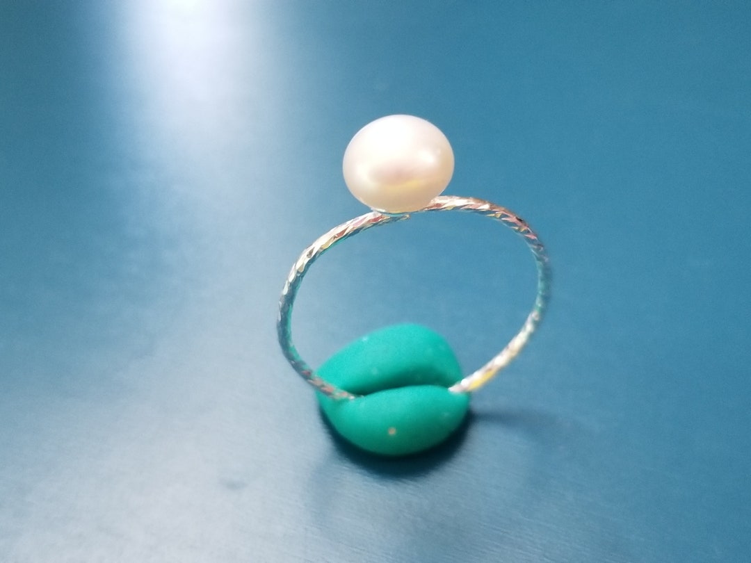 Pearl Engagement Silver Simple Stack Ring Etsy
