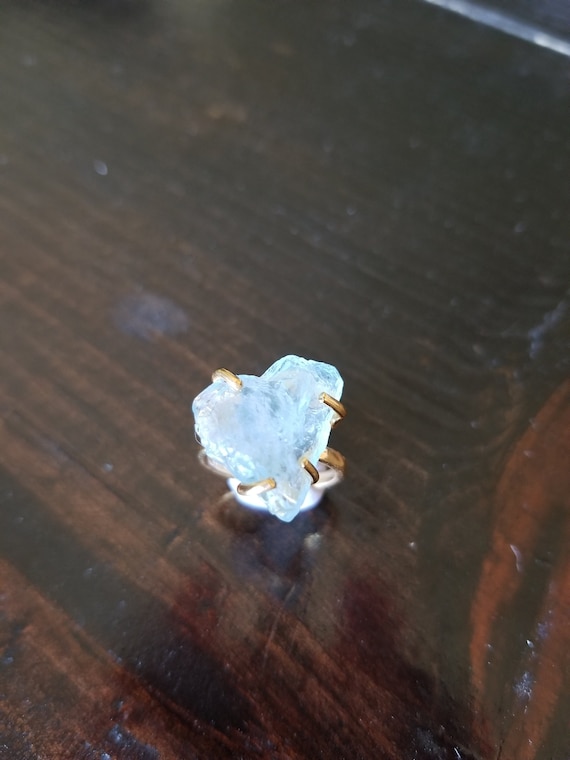 Heart Aquamarine Chunky Boho Stone Ring - image 1