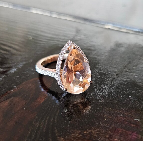 Peach Crystal Pear Ring