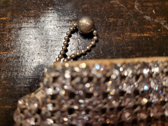 Vintage Flapper Crystal Mesh Satin Coin Purse Bag - image 4