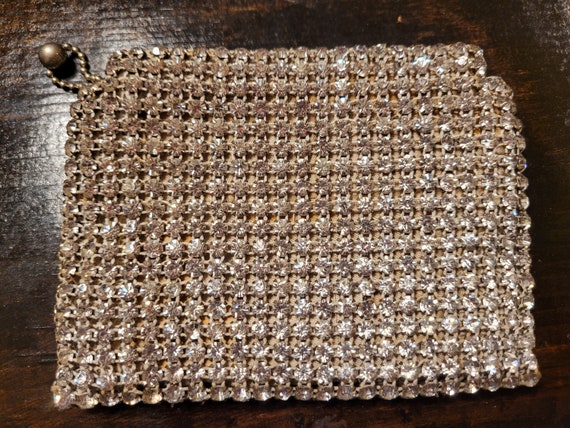 Vintage Flapper Crystal Mesh Satin Coin Purse Bag - image 7