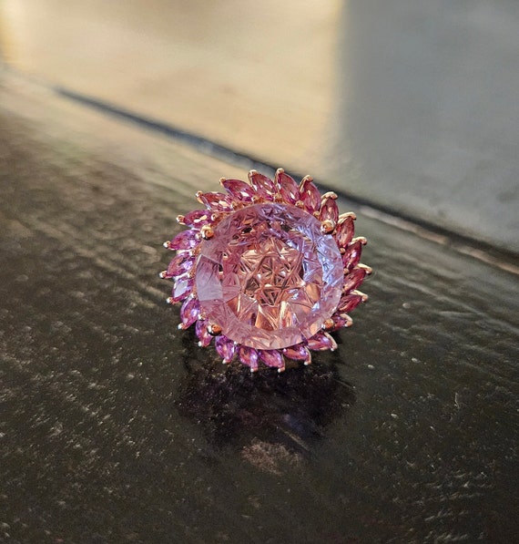Carved Amethyst Pink Garnet Ring 7