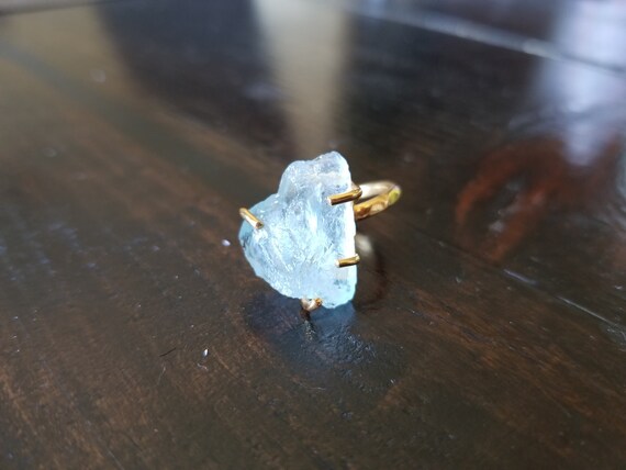 Heart Aquamarine Chunky Boho Stone Ring - image 2