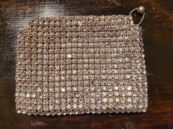 Vintage Flapper Crystal Mesh Satin Coin Purse Bag - image 8