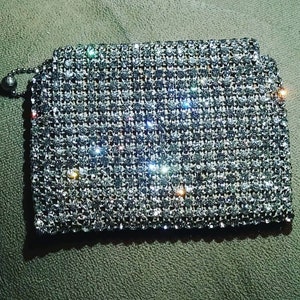 Vintage Flapper Crystal Mesh Satin Coin Purse Bag