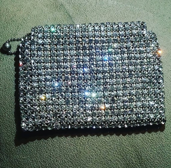 Vintage Flapper Crystal Mesh Satin Coin Purse Bag - image 1