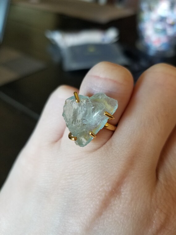 Heart Aquamarine Chunky Boho Stone Ring - image 4