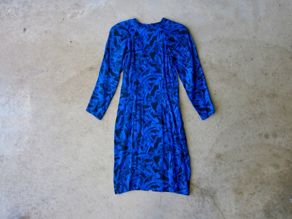 80s NICOLE MILLER Bodycon Dress: Vintage Blue Abstract Print, Batwing Sleeve  - Etsy