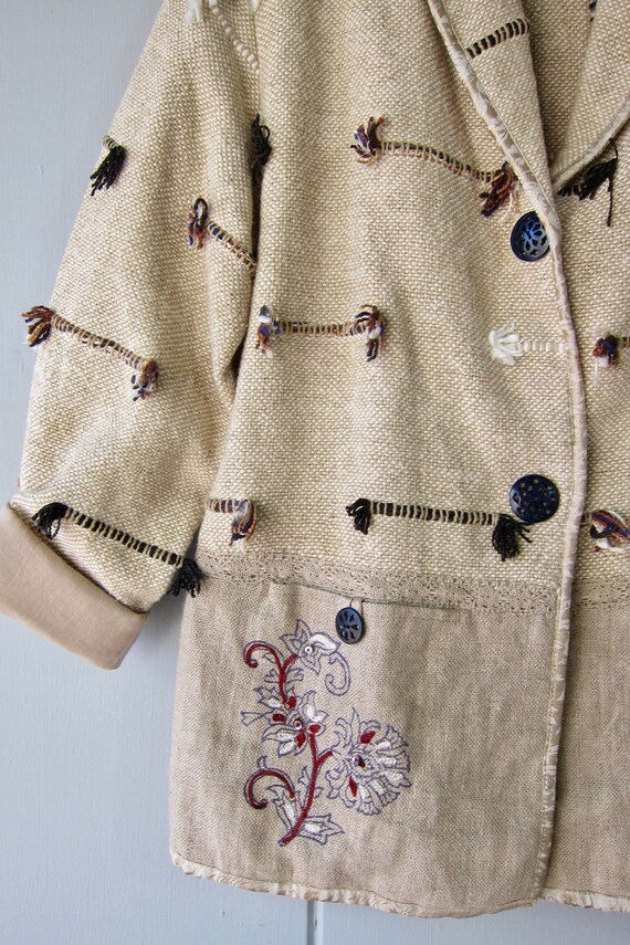 90s Oversized Textile Jacket | Woven Linen Cotton… - image 4