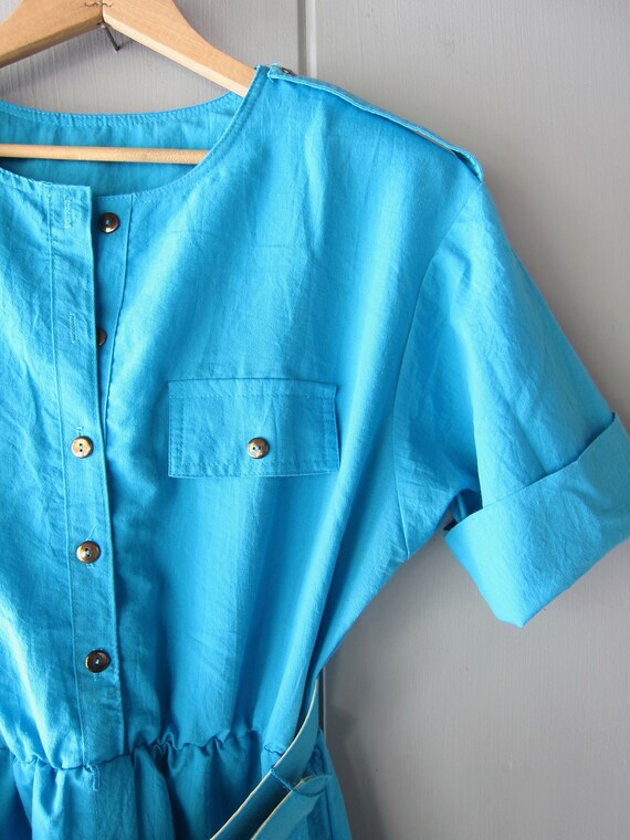 70's/80's Blue and Red Stripe Belted Pullover Dress by ifi main image 1