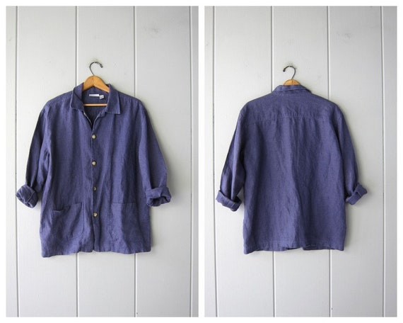 Oversized Purple Linen Shirt | Slouchy Button Up S