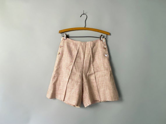 Pink White Plaid Moygashel Linen Shorts | 60s Bil… - image 3