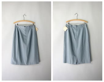 90s ESCADA Skirt | High Waist Grey Wool Pencil Skirt | Vintage Modern Gray Wool Skirt with Pockets DEADSTOCK - CJ