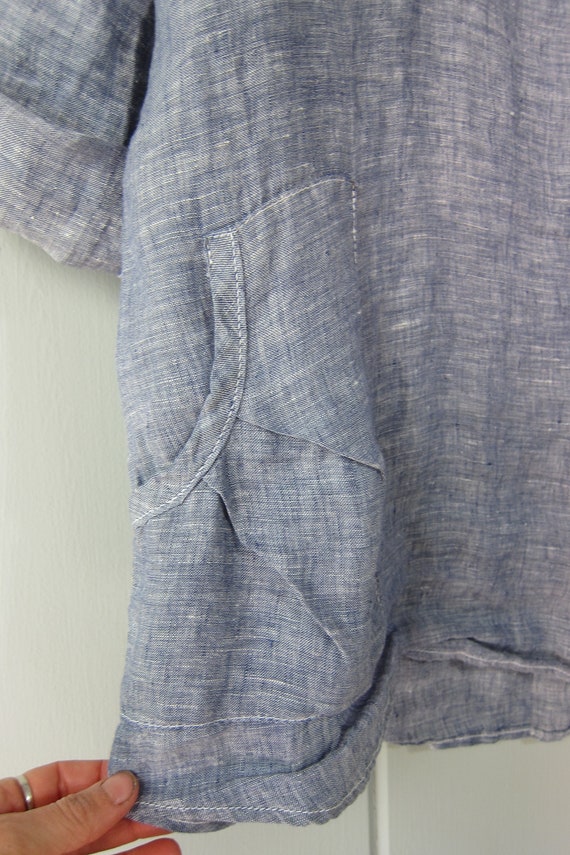 Oversized Denim Blue Linen Pullover Shirt | 90s L… - image 3