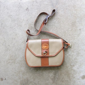 DOONEY & BOURKE Purse | 80s Taupe Brown Pebbled Leather Bag | Vintage Crossbody Shoulder Bag | 90s Saddle Bag