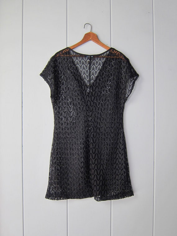 Black Open Knit Coverup Dress | 90s Cutwork Beach… - image 6