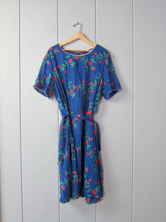 60s Blue Sheer Floral Dress | Vintage Embroidered… - image 2