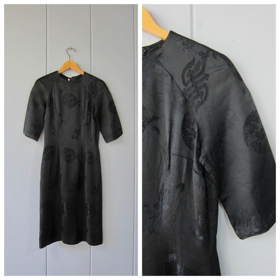 60s Black Silk Kimono Dress | Vintage Modern Sheat