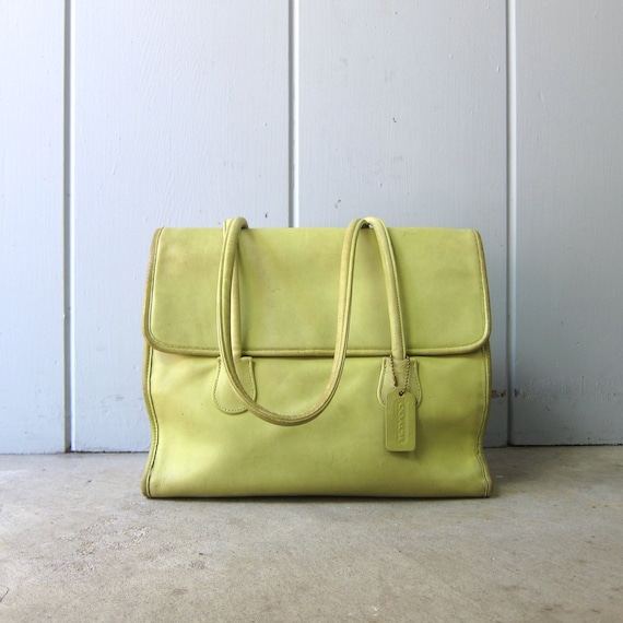1980s Chartreuse Green Coach Bag | Large Coach Dou
