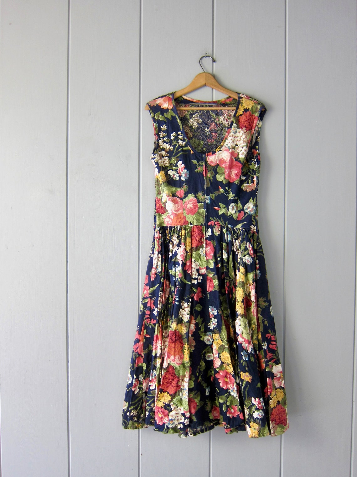 Vintage Floral 80s Dress L/XL