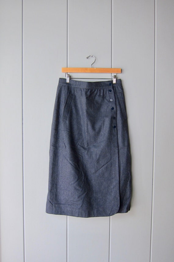 80s ESCADA Gray Wool Skirt | High Waist Long Penc… - image 2