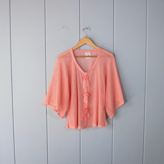 Camicia a rete color pesca squadrata e ariosa Top corto a