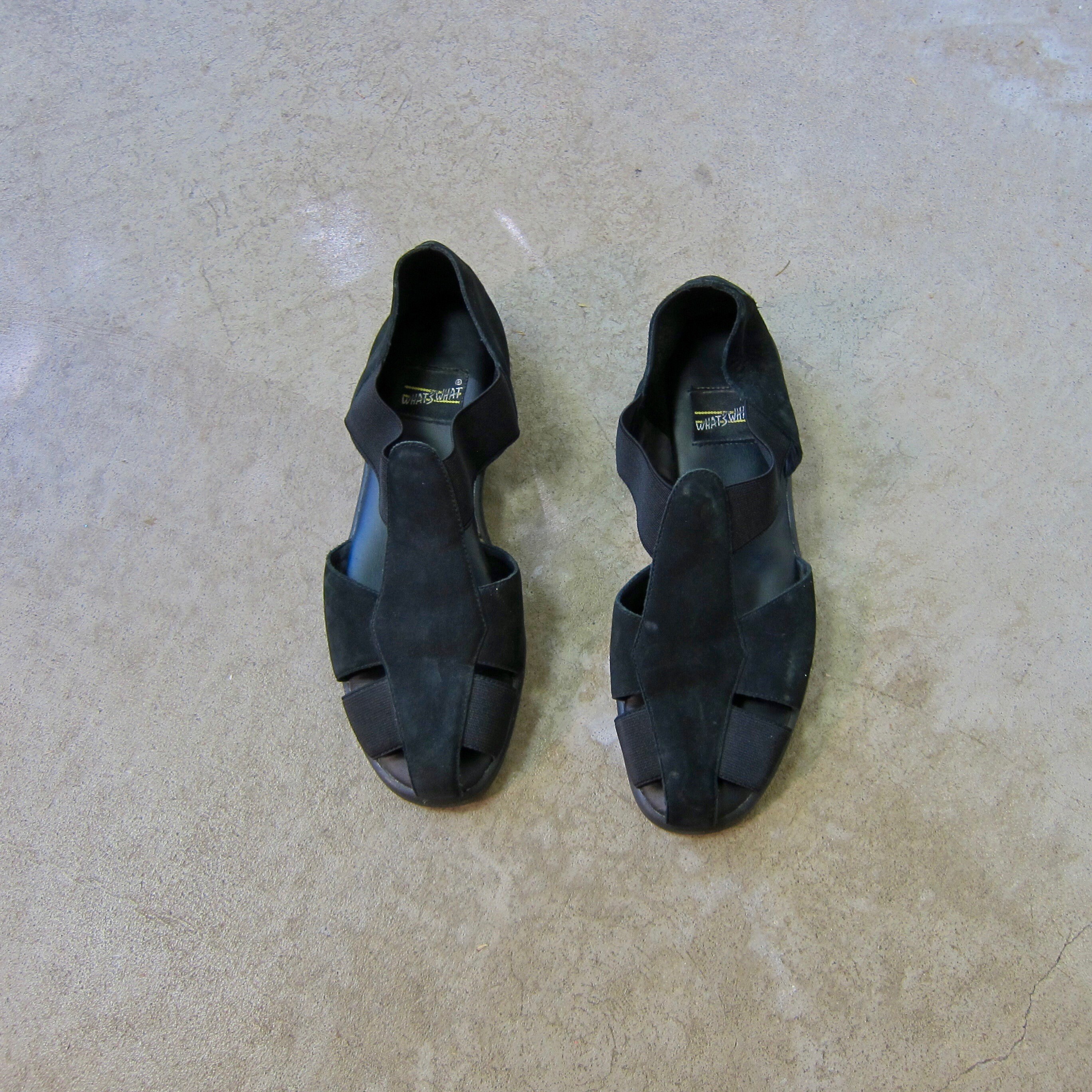 90s Vintage Black Suede Elastic Band Sandals - Women's Size