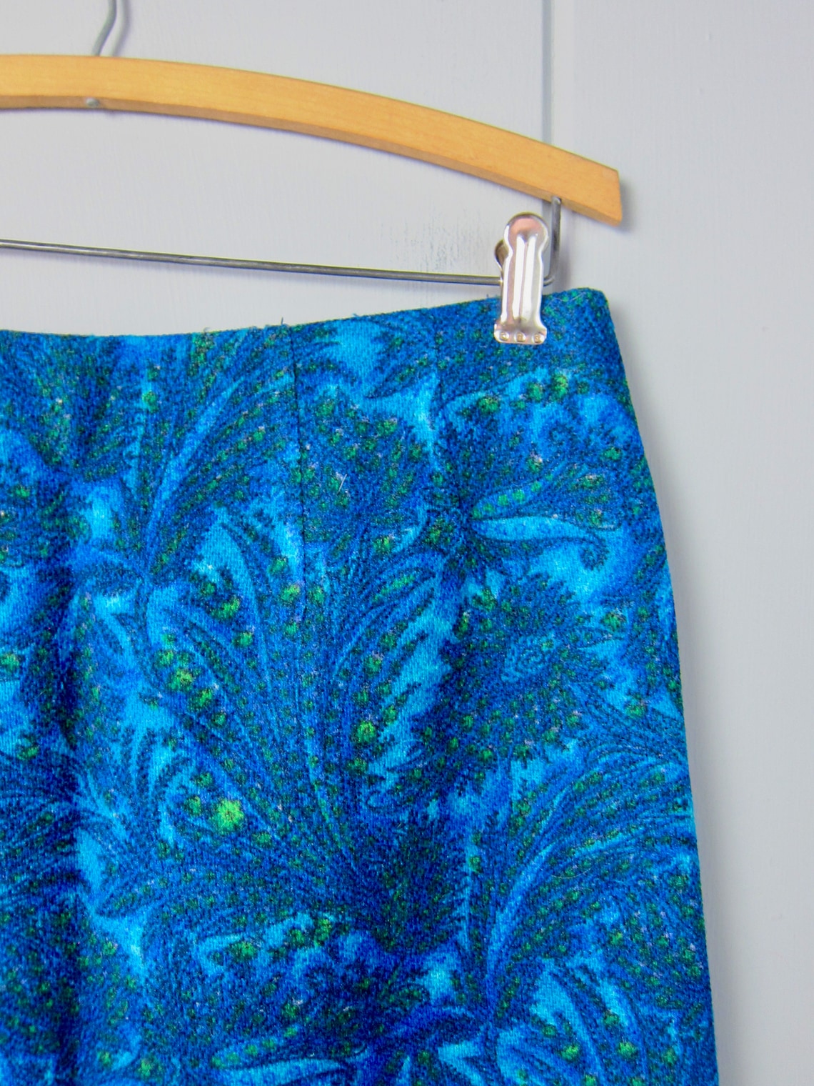 60s Blue Tapestry Knit Skirt Vintage Floral Print Mini Skirt | Etsy