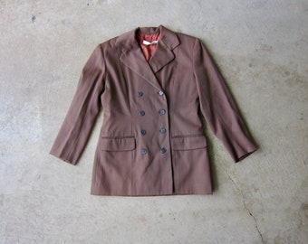 90s Vintage Brown Wool Blazer: TWEEDS Double Button Jacket