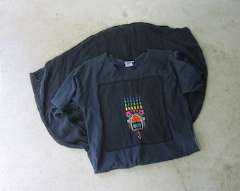 JOHNNY WAS T-Shirt Dress: Black Tribal Sunburst Print, Oversized Cotton Blend